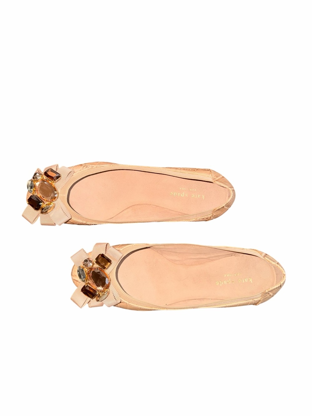 KATE SPADE NEW YORK Melia beige jeweled croc embossed ballet flats, Size 7.5